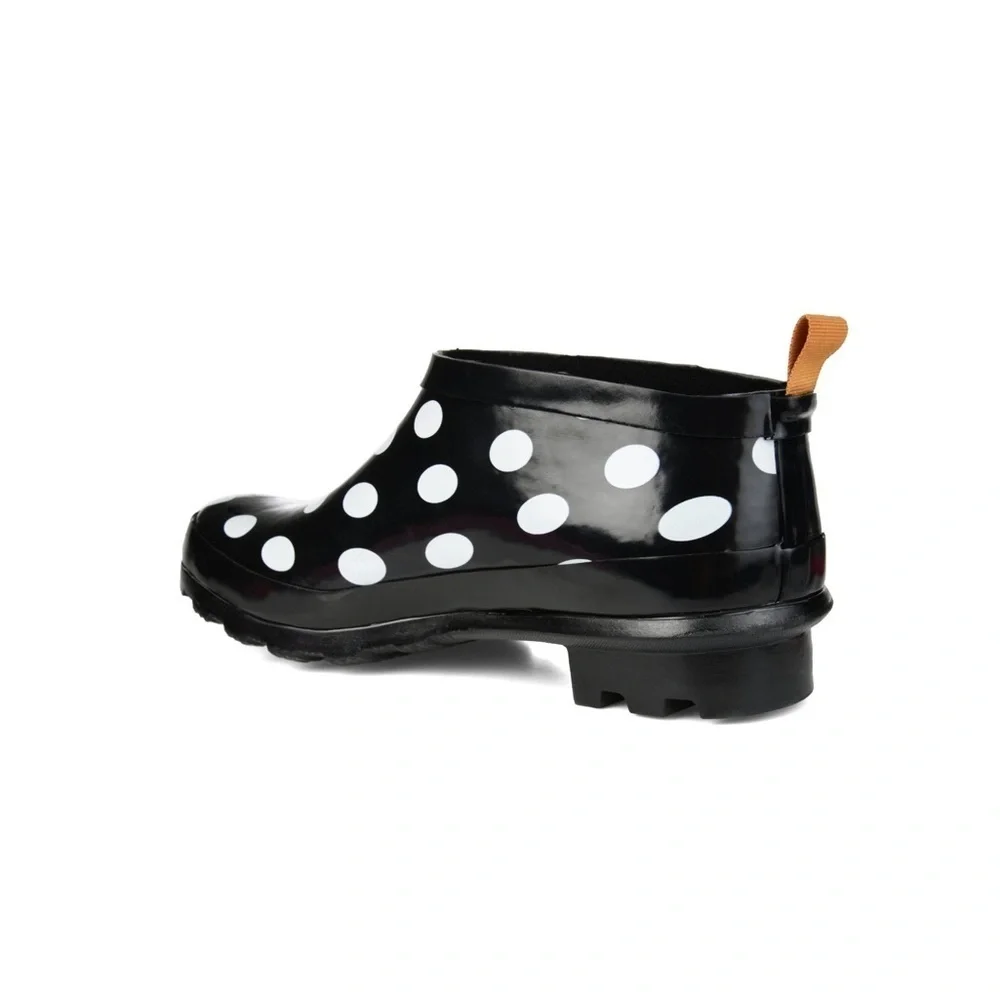 Journee Collection Womens Rainer Block Heel Rain Boots Black Dot